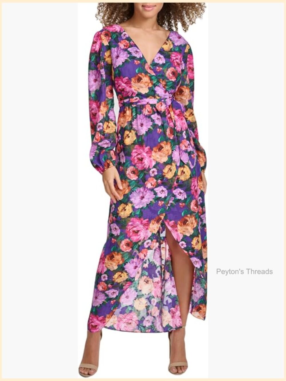 Floral Printed Burnout Long Sleeve Midi Dress Halter Neck
